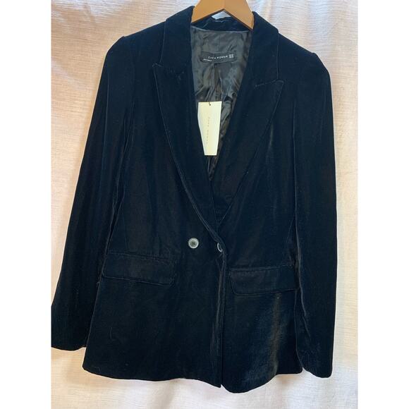 NWT Zara Woman Velvet Double-Breasted Blazer Jacket Size XS in Black - Picture 9 of 9